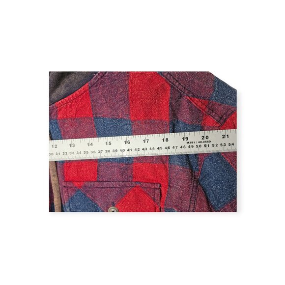 Oli & Hali Hooded Red Blue Plaid Shacket Brown Sleeves Distressed Hem Size S - Picture 3 of 8